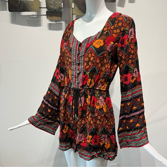 Altar’d State Floral Geometric Boho Long Sleeve Romper Jumpsuit Size Small - Picture 11 of 16